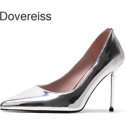 Dovereiss Fashion Womens Shoes Summer New Elegant Slip On Silver Clear Heels Pumps Sexy Office Lady Party Shoes 31 32 44 45 46