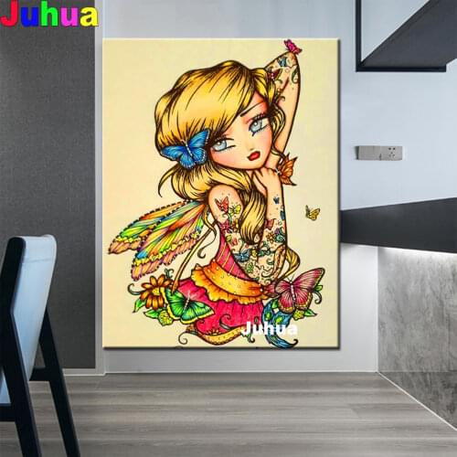 Butterfly Tattoo Domineering Fairy Diamond Painting Diy 5d Full Square Round Drill Cross Stitch Rhinestone Cartoon Girl Home Art