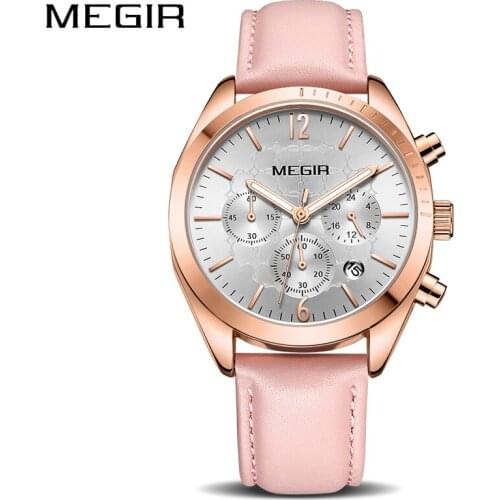 Women Watches MEGIR Fashion Pink Leather Ladies Quartz Watch Women Clock Lovers Hour Relogio Feminino Montre Femme Reloj Mujer
