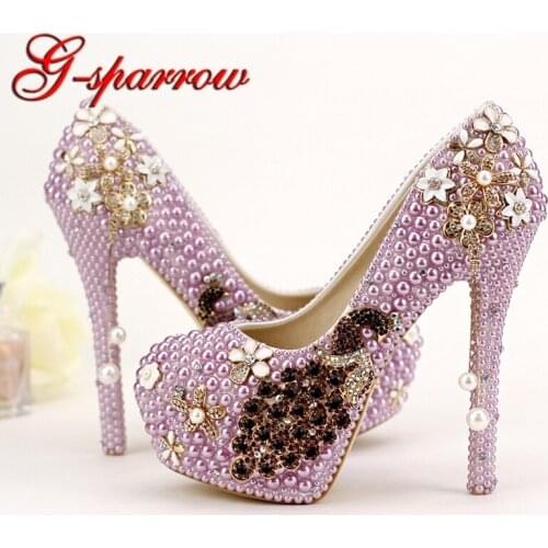 Wedding Shoes Romantic Purple Pearl Tassel Phoenix Women Spring Party Prom Shoes High Heel Dress Shoes Fashion Banquet Pumps