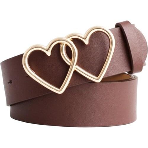 Belt women love Heart double ring buckle fashionable and versatile decoration jeans casual pants belt