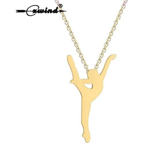 Cxwind Fashion Charm Ballerina Dancer Necklaces Staeinless Steel Ballet Dance Pendant Necklace Women Statement Party Gift Collar