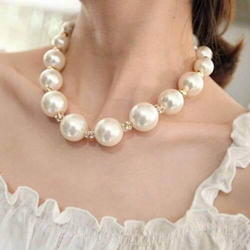 Women Charm Beads Imitation Pearl Strand Statement Sweater Necklace Jewelry Gifts BN