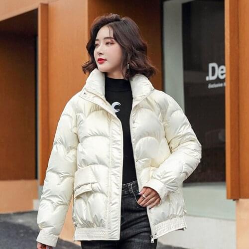 Winter Women Short Puffer Jackets Thick Stand Collar Glossy Oversized Bubble Coat Casual Female Cotton padded Jacket Outwear