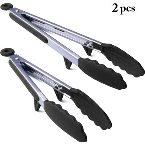 2pc Silicone Food Tong Stainless Steel Kitchen Tongs Non-Slip Cooking Clip Clamp Salad Tools Grill Kitchen Accessories