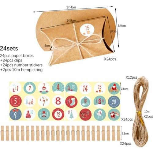 24sets Candy Box Pillow Shape Gift Box Kraft Paper Packaging Boxes Candy Bags Christmas Box Wedding Party Favor Xmas Supplies