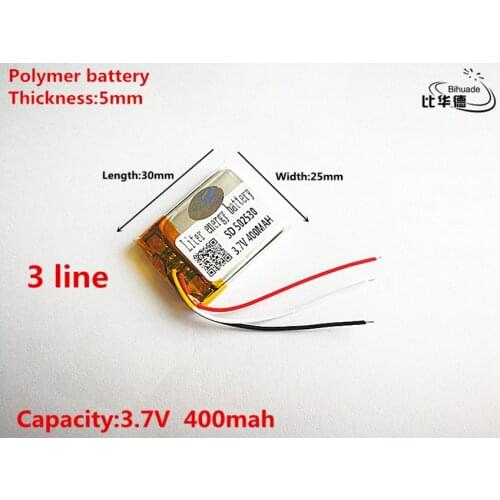 3 line Good Qulity 3.7V,400mAH,502530 Polymer lithium ion / Li-ion battery for TOY,POWER BANK,GPS,mp3,mp4
