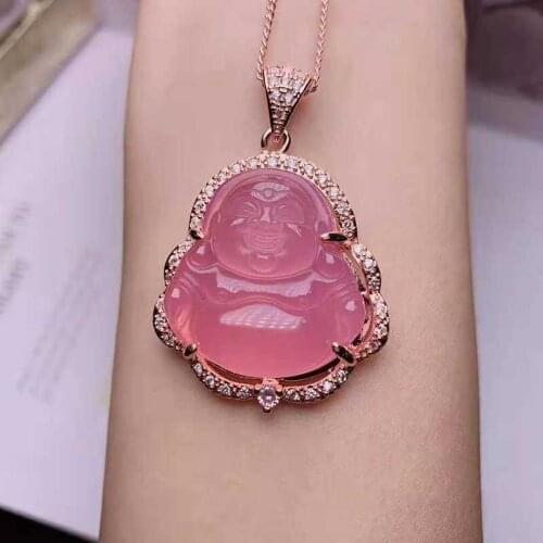 925 silver inlaid jade agate Maitreya Buddha Pendant