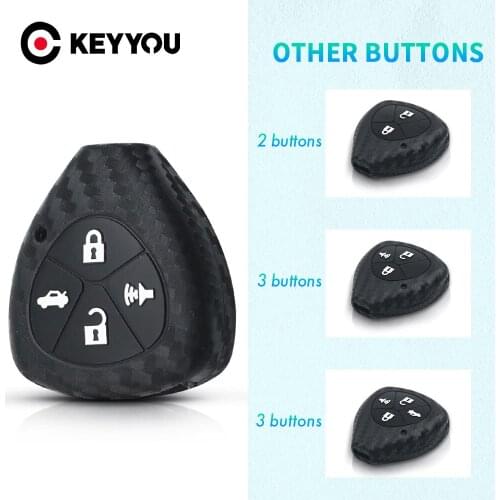 KEYYOU Key Rings Carbon Silicone Car Key Case Cover For Toyota Yaris Tarago Camry Corolla RAV4 Crown Avalon Venza 2/3/4BTN Cove