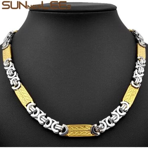 SUNNERLEES Jewelry Stainless Steel Necklace 9mm Geometric Byzantine Link Chain Silver Color Gold Plated Men Women SC109 N