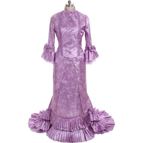 Cosplaydiy Purple French Duchess Civil War Bustle Dress Tartan Victorian Colonial Dresses Steampunk Gothic Bustle Gown L320