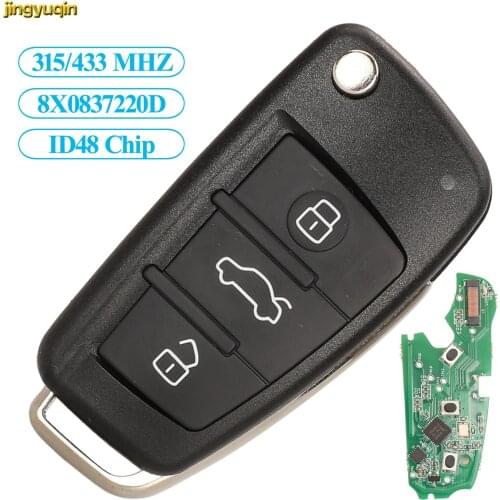 Jingyuqin Remote Car Key Fob Control 315/433MHZ ID48 For Audi Q3 A3 A4 A6L Q5 Q7 8X0837220D/8X0837220 3 Button Keyless-Go Entry
