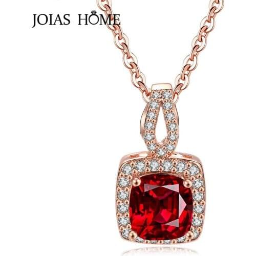 JoiasHome Classic 925 Sterling Silver Necklace Pendant Rose Gold with Square Ruby Pendant Womens Dinner Gift