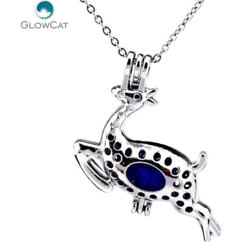 K287 Silver 34mm Christmas Animal Elk Steel Necklace Oyster Beads Pearl Cage Aroma Essential Oil Diffuser Locket