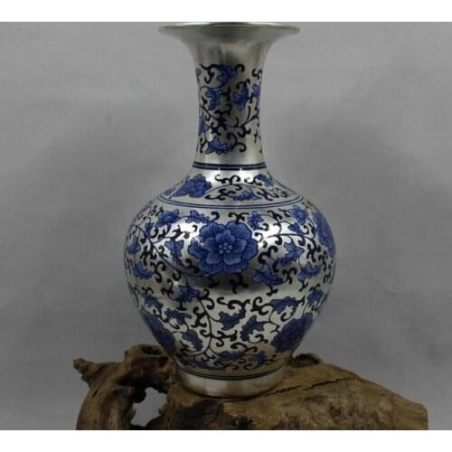 Creative New Classical Post-modern Silver Vase Blue and White Porcelain Lotus Flower Vase For Home Decoration