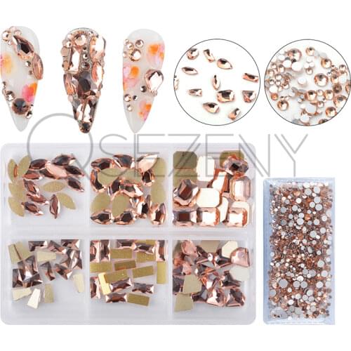 1 Box Crystal Nail Art Rhinestone Gold Silver Clear AB 12 Colors Flat Bottom Mixed Shape DIY Nail Art 3D Diamond Decoration