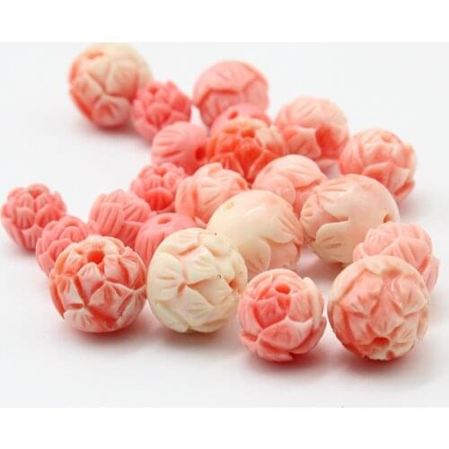 10pcs/lot 8mm 10mm 12mm Pink Coral Round Lotus Beads Fit Bracelet Necklace Loose Spacer Coral Beads For Jewelry Making DIY