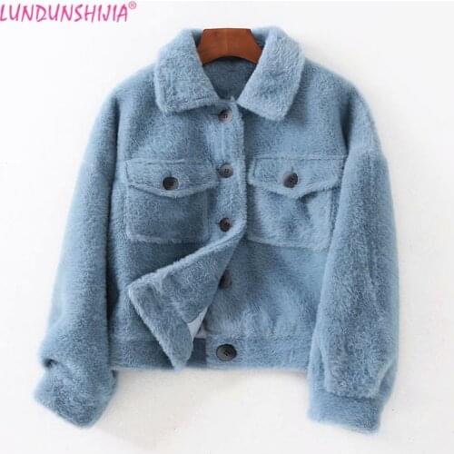 LUNDUNSHIJIA 2018 Winter Imitation Mink Velvet Short Style Outwear Fashion Design Womens Long Sleeve Loose Jacket Ladies Coat
