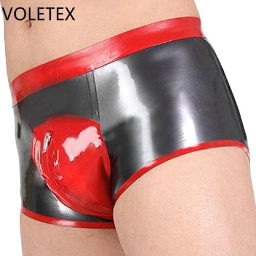 Latex Boxer Men Rubber Underwear Crotch Zip Latex Lingerie