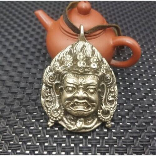 Copper Statue Collection Chinese Bronze Tibetan Buddha Exquisite Buddha Statue Buddha Head Key Ring Pendant Safety Good Luck Gif