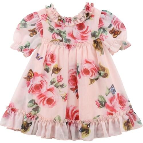 Princess Sweet Party Toddler Baby Girls Dress Chiffon Floral Print Ruffles Knee-Length A-Line Dress Holiday Dress 6M-5Y