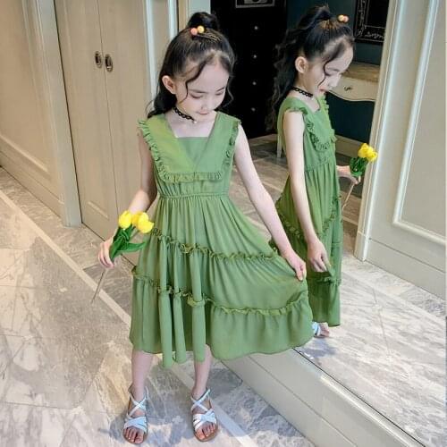 Fashion Girls Cotton Dress High Waist Pleated Dress Children Clothing Peter Pan Collar Solid Kids Elegant Dresses For Girls 4-14