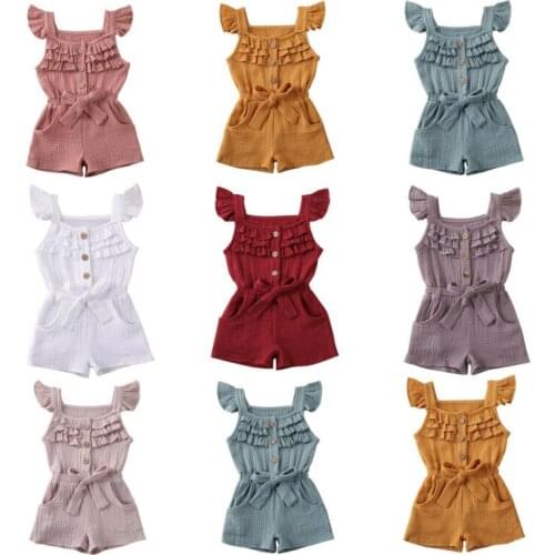 Newborn Kids Baby Girls Clothes Sleeveless Romper One Piece Outfits Casual Toddler Kids Ruffle Single Breasted Suit