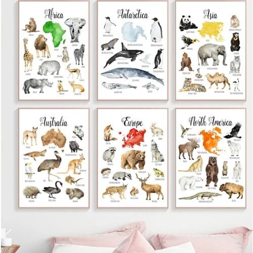 Nordic Art Printing Wall Animal Illustrated Picture Childrens Study Room Decor Poster Childrens Education Canvas Painting