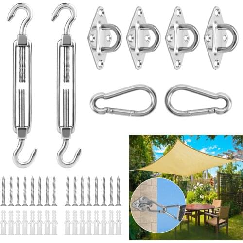 Stainless Steel Sunshade Sail Accessories Strong Load-bearing Hardware Kit Screw Spring Hook Carabiner Awning Fixing Accessories