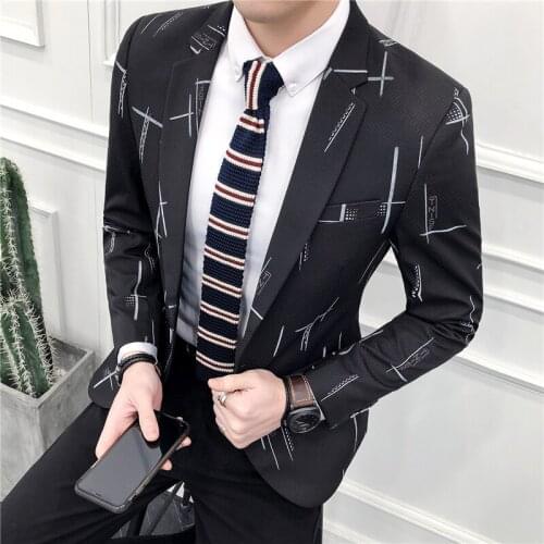 2020 New Dot Stripe Blazer Masculino Slim Fit One Button Prom Blazes From Men Club Party Suit Jacket Men Korean Fancy Men Wear