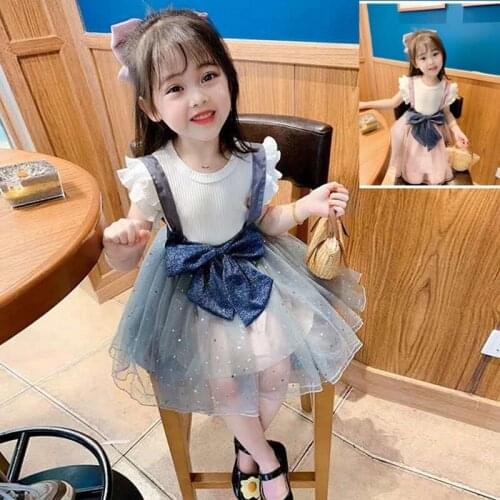 Summer New Kids Girls Sling Dress + Inner Shirt