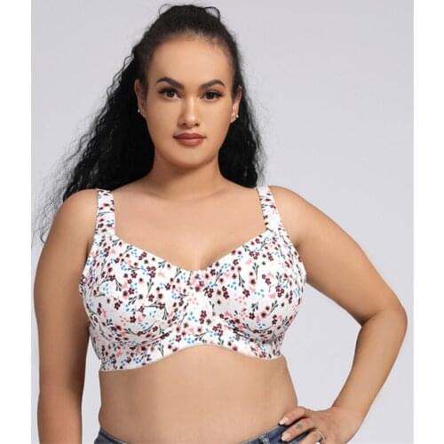 New Cotton Print Bralette Lingerie Intimates Full Cup Large Cup Thin Plus Size 115DEF Bras for Women Underwear