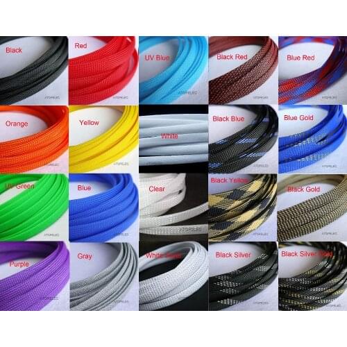 2M 12mm Wide 15/32" TIGHT Braided PET Expandable Sleeving Cable Wire Sheath Black/Red/Yellow/Green/Blue/Purple/Gray/White/Clear
