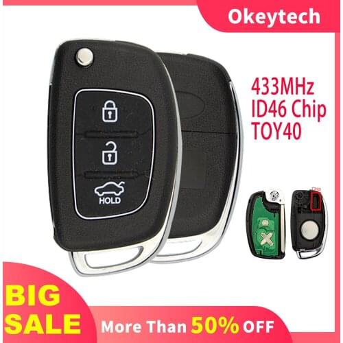 OkeyTech 433Mhz Flip Folding Remote Key For Hyundai New IX35 IX25 IX45 Elantra Santa Fe Sonata TOY40 Blade Transponder Chip ID46
