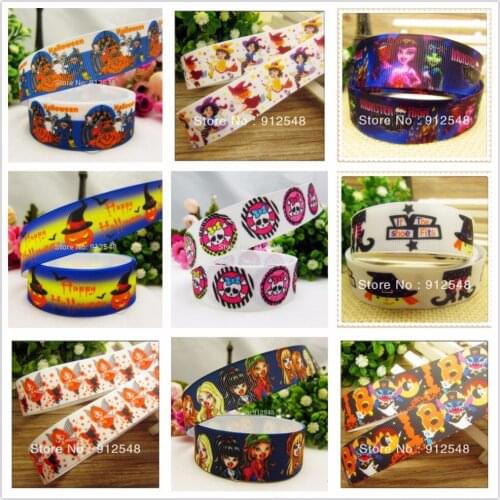 OOOT BAORJCT 7/8"(22mm) 10yard/lot skull Printed Grosgrain Ribbon,gift package,Garment accessories,Hair,satin bow,XFZD032