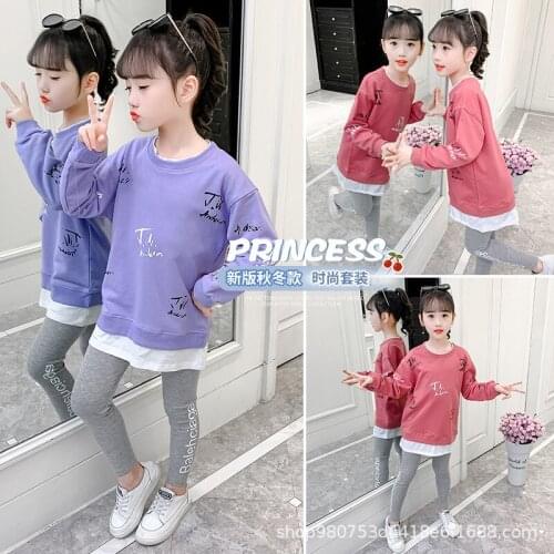 2021 Kids Clothes Suit Little Girls Autumn Clothing Casual Big Childrens Print Tops Sweater+ Leggings Two-Piece Set For Teens