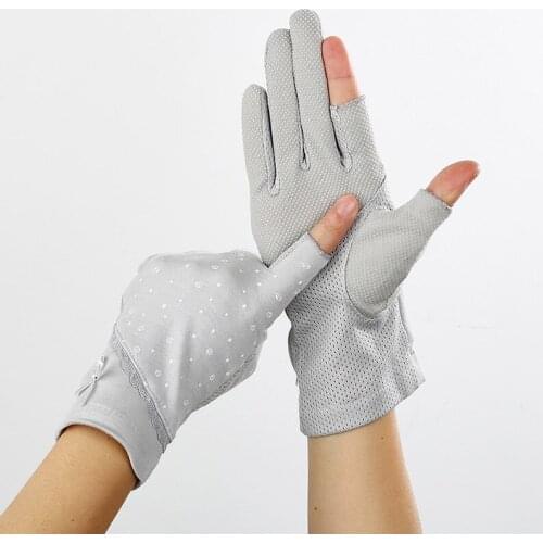 Summer Short Fingerless Anti Skid Cycling Sunscreen Glove Women Cotton Dot Bow Thin Breathable UV Touch Screen Driving Miten J79