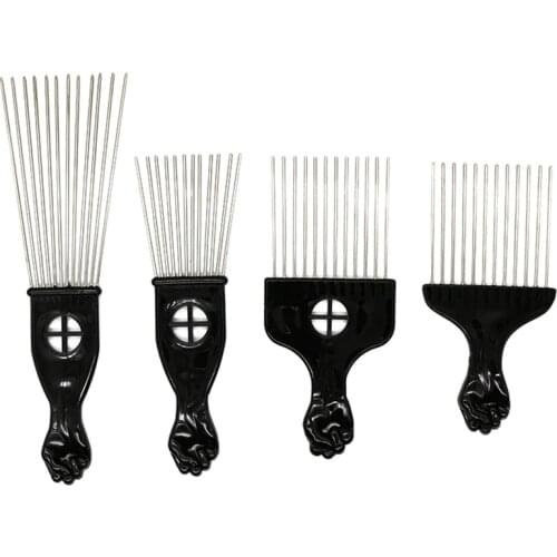 Wide Teeth Salon Use Black Metal African American Pick Comb Insert Curly Hairbrush Afro Hair Comb For Hairdressing Styling Tool