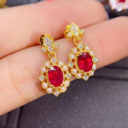 The Best Engagement Gift Ruby Earring Gemstone Jewelry 925 Sterling Silver for Women Earring Party Ring