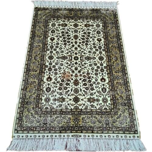 Seeykeep™ 2.7x4ft Rectangle Silk Handknotted Rug With Elegant Beautifully Outlined Floral Arabesque Designs -NY3016291