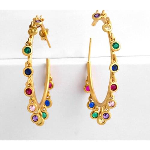 42mm High Quality rainbow cz charm Earrings Jewelry Gold Color circle hoop Chandelier Earrings