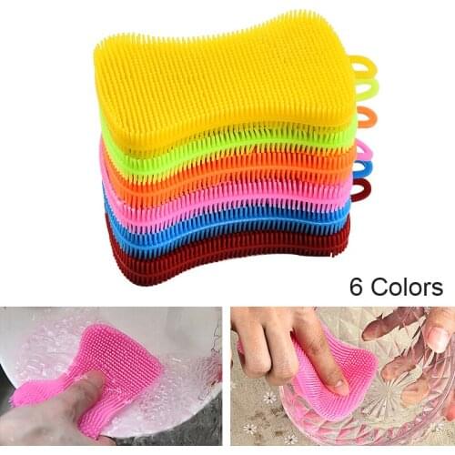 Silicone Cleaning Brush Kitchen Dishwashing Brush Vegetable Fruit Cleaning Brushes Pot Pan Sponge Scouring Pads 6 Colors