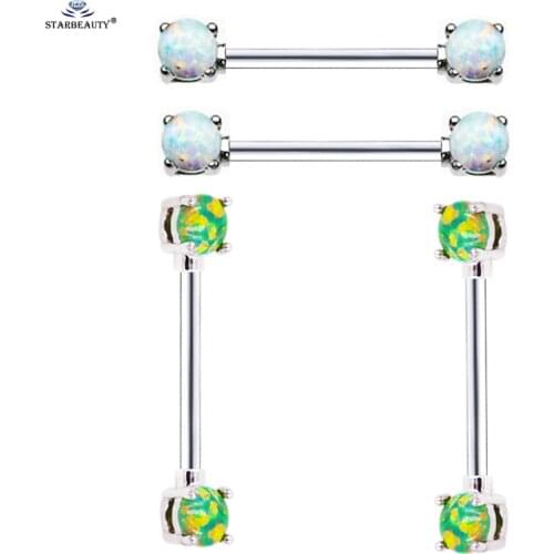 Starbeauty2 pcs/lot Green Opal Nipple Ring 14G Nipple Piercing Heart Crystal Nipple Rings Stainless Steel Jewelry Flower Pircing