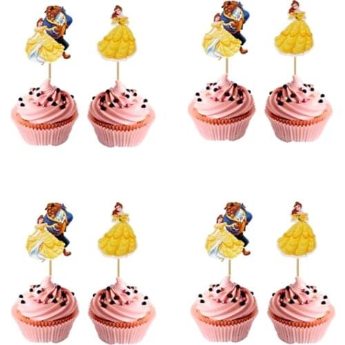Beauty And Beast Decoration Cupcake Toppers Happy Birthday Party Baby Shower Supplies Boys Kids Favors Cake Picks 24pcs/lot