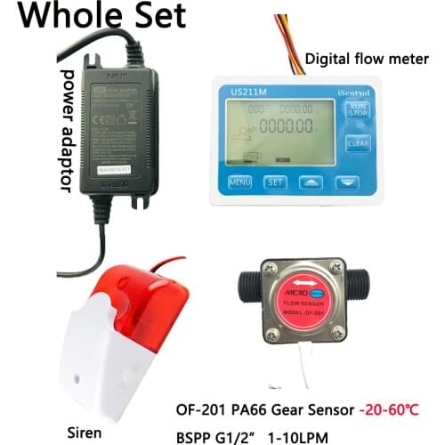 US211MA Pipe Oil Suspend Alarming System PA66 Gear Flow Sensor OF-201 G for Lubricant Milk Turbine Flowmeter G1/2" BSPP iSentrol