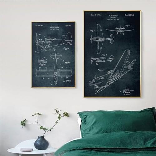 Aircraft Anatomy Science Vintage Posters Art Prints Helicopter Fighter Retro Canvas Painting Boys Game Room Wall Pictures Decor