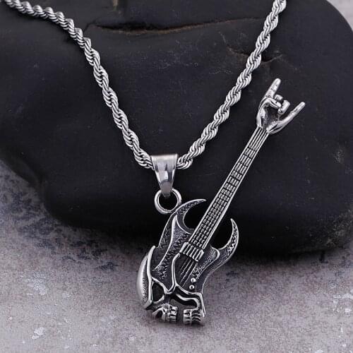 GNAYY Jewelry Fashion rock hip hop guitar victory gesture necklace Stainless steel pendant Necklace 22 inch