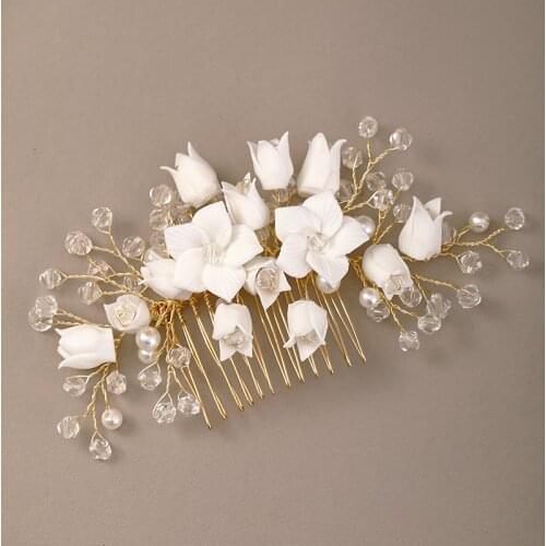 White Flower Hair Comb Women Hair Jewelry Ornament Bridal Hair Accessories Comb Headpiece Wedding Hair Comb Headband