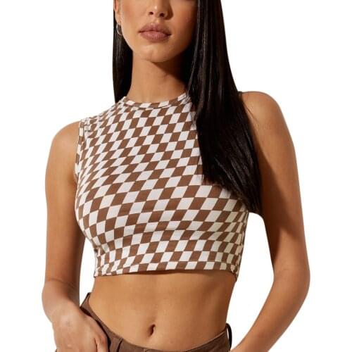 Womens Stretch Tank Tops, Cute Angel Embroidery/Argyle Print Sleeveless Crew Neck Slim Fit Crop Tops