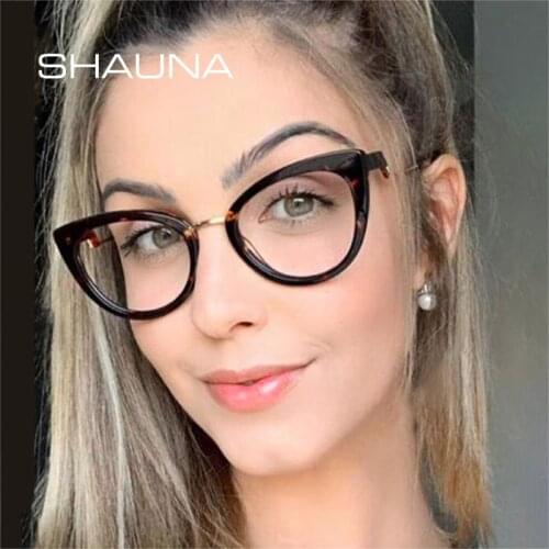 SHAUNA Retro Cat Eye TR90 Women Optical Eyeglasses Frame Fashion Spring Hinge Men Anti Blue Light Eyewear Jelly Glasses Frame